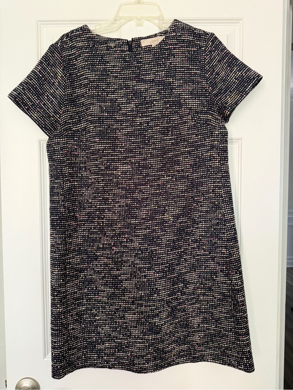 LOFT Women’s Boucle Multi-Color Tweed Short Sleeve Sheath Dress Size 10